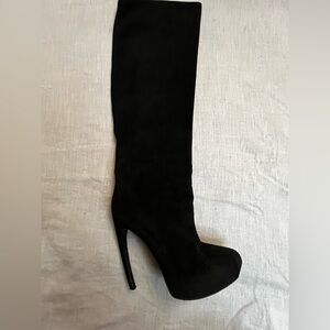 Alexander McQueen Black Suede Knee High Boots